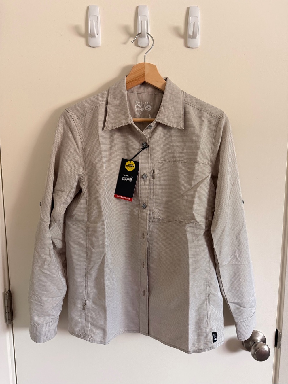 Mountain Hardwear Woman's Tan Lightweight Button-Up Sun Shirt